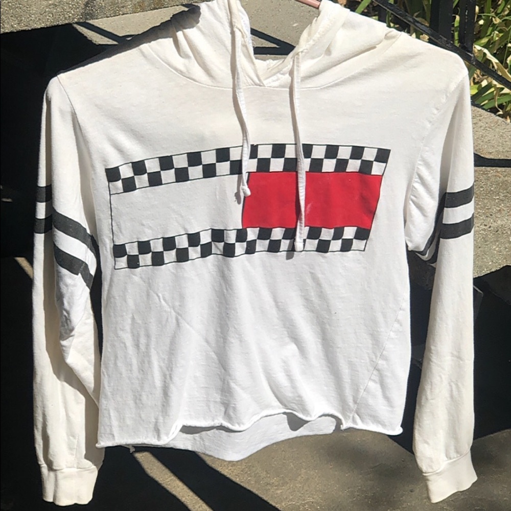 White black and red hoodie